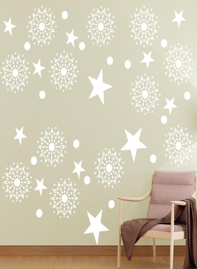 ARandNJ لوحة جدارية من ARandNJ (المقاس: 24 × 40 بوصة) الموضوع: فن زهرة الداليا المقفلة والنجوم، تصميم قابل لإعادة الاستخدام، مناسب لغرفة النوم، غرفة الرسم، غرفة المعيشة (عبوة واحدة) - Image 1